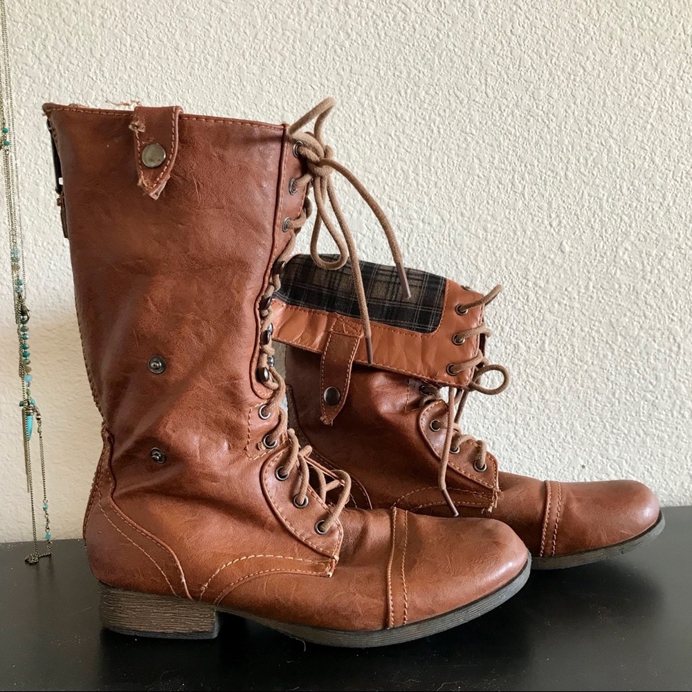 Brown combat boots